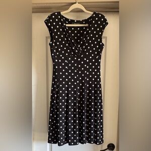 Lauren Ralph Lauren Black & White Polka Dot Faux Wrap Swingy Dress Size 10P